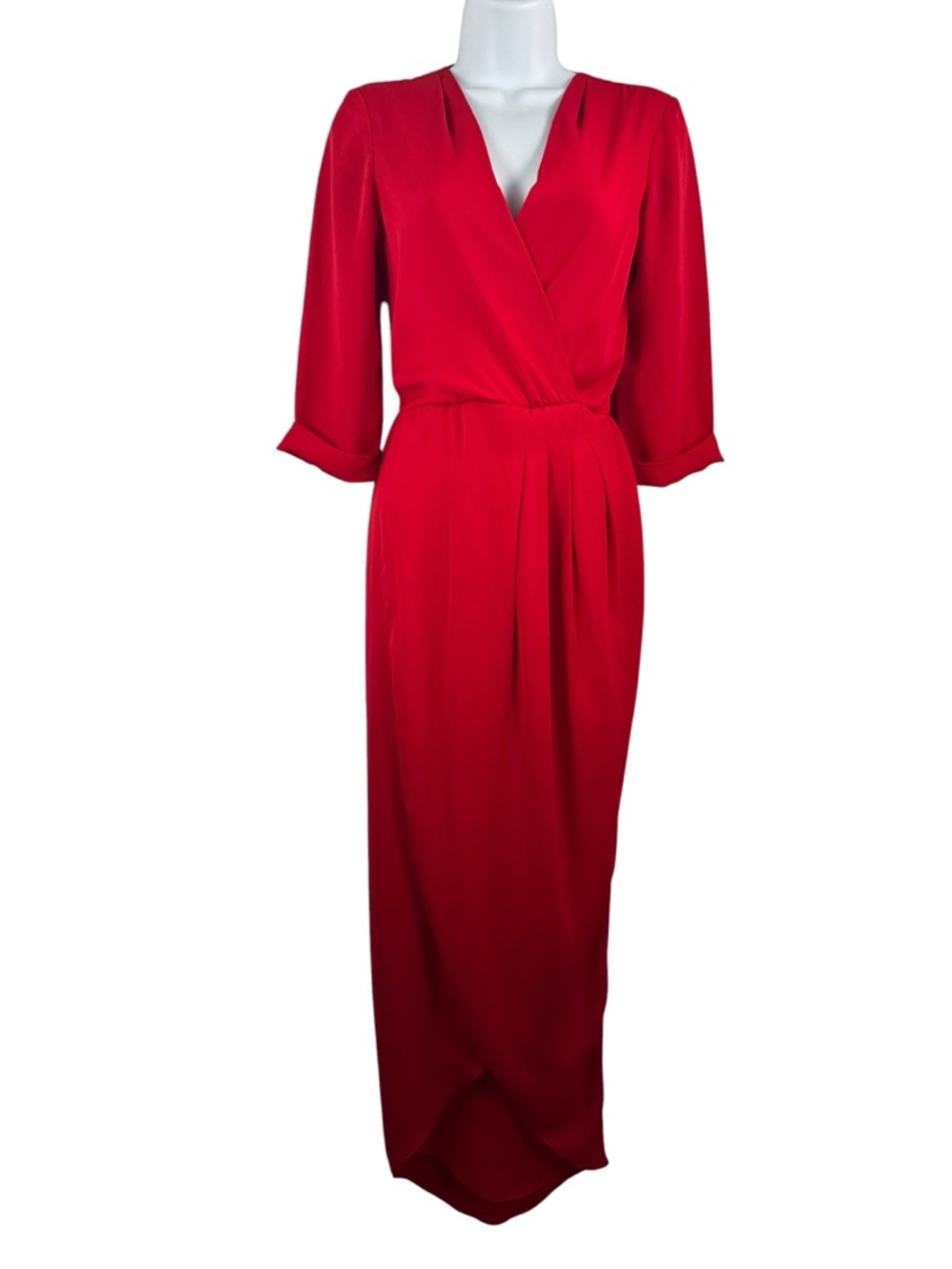 Red V-Neck Maxi Wrap Dress